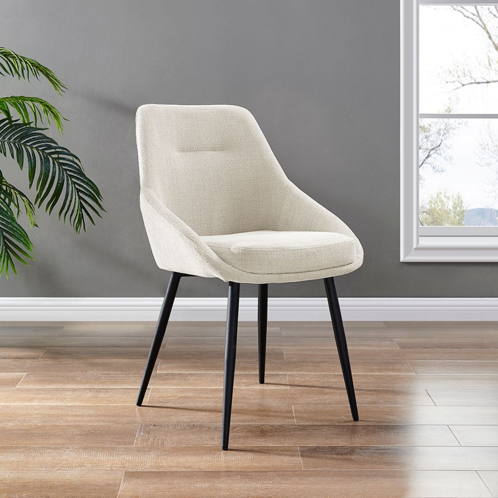 Sage Cream Linen Dining Chair with Black Legs